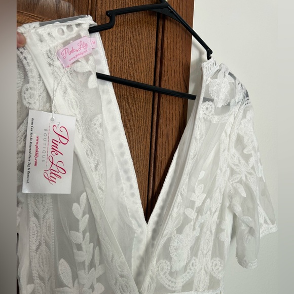 CROSSING PATHS LACE MAXI IVORY DRESS with ROMPER shorts - Picture 2 of 4